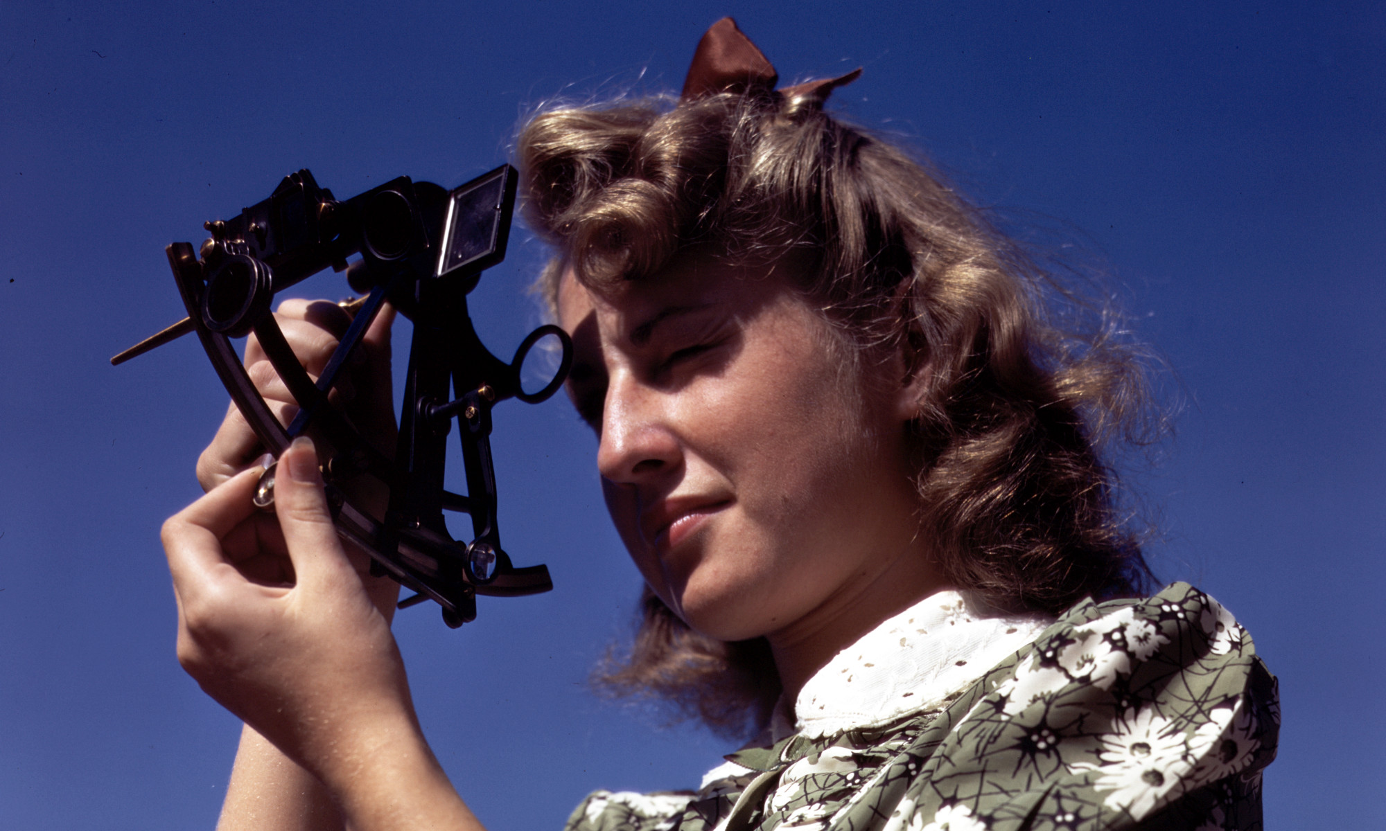 Photograph from the forties of girl with sextant